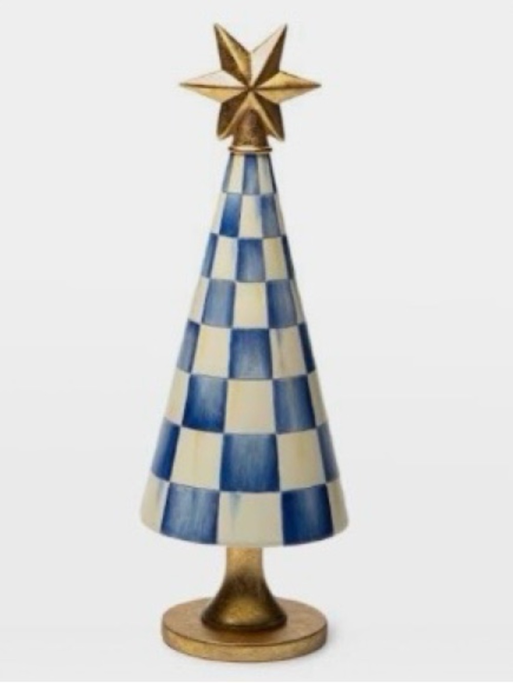 Mackenzie-Childs Royal Check Tree wth Gold Star. 14” Tall. NIB.